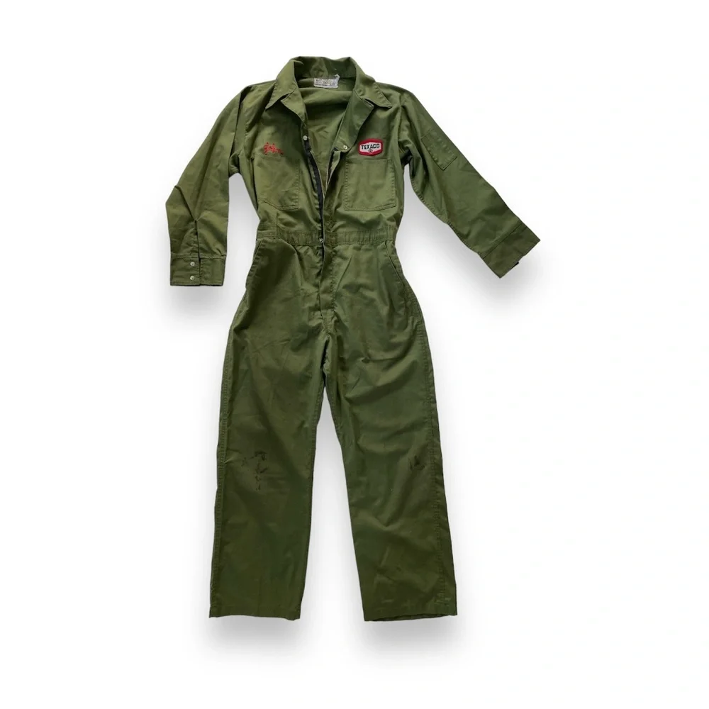 SOLD Vintage 1950s Texaco Oil Gas Station Mechanic Coveralls Chainstitch - Picture 2 of 11